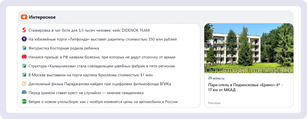 Пример рекламы, которая появилась через две минуты после посещения сайта парк-отеля «Ерино»